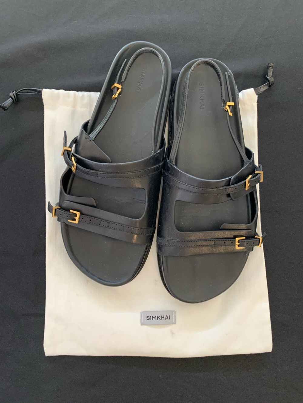 Simkhai Sz 40 Black Leather Carey Slingback Sandals with Gold hardware + dustbag